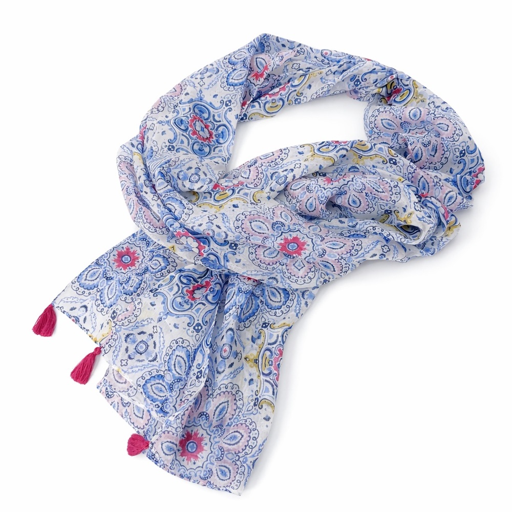 Mark & Hall Blue Paisley Scarf Lightweight Polyester Wrap Shawl 77”x24”
